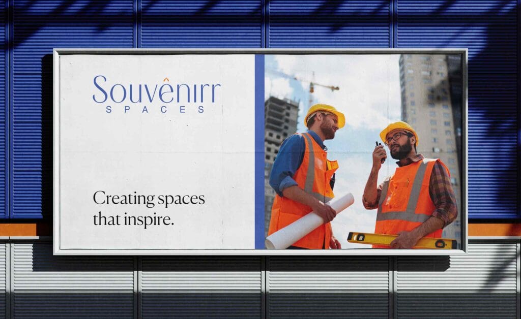Souvenirr Spaces brand identity applied to a Mumbai construction site hoarding
