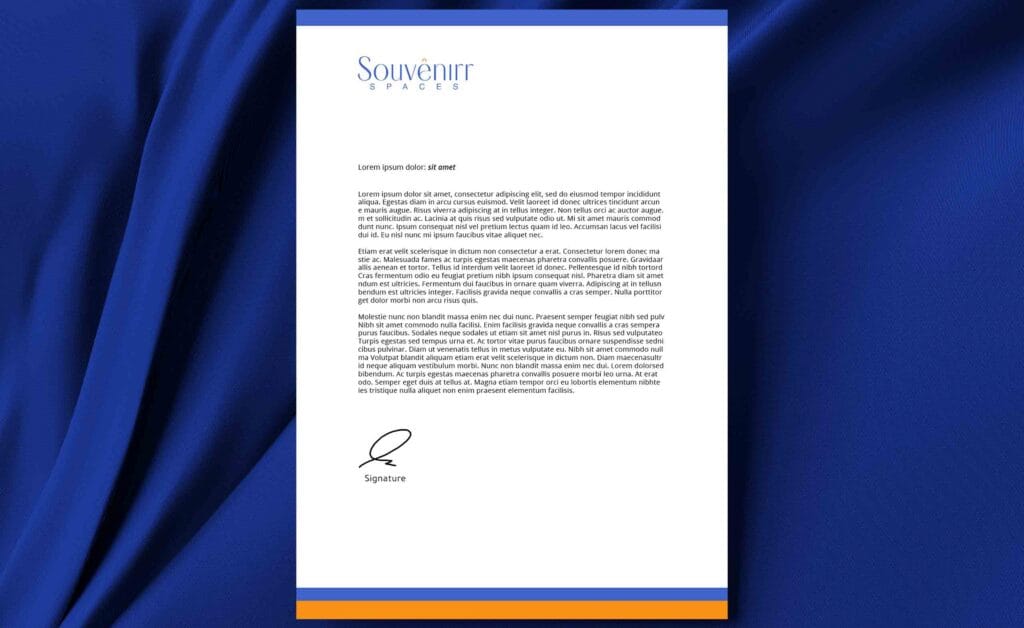 Souvenirr Spaces letterhead design with chevron footer detail